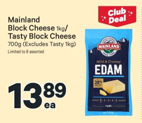 Mainland Block Cheese 1kg/Tasty Block Cheese 700g