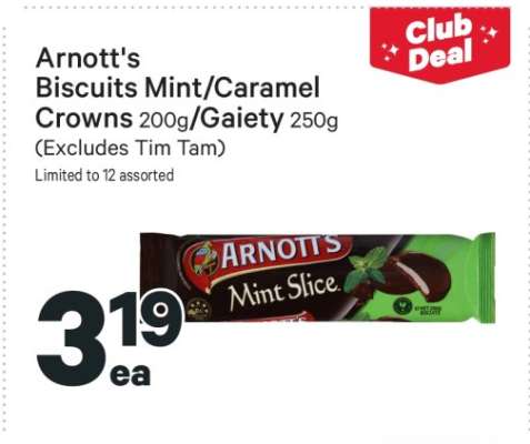 Arnott's Biscuits Mint/Caramel Crowns 200g/Gaiety 250g