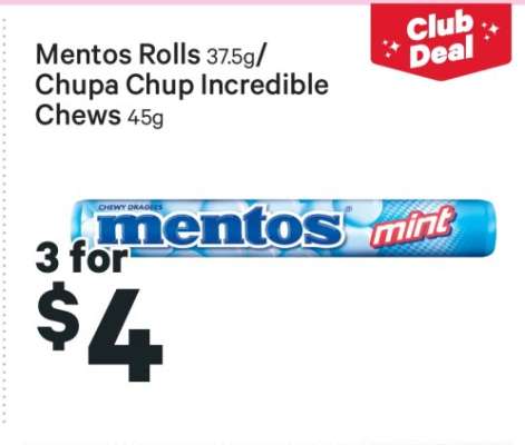Mentos Rolls 37.5g/Chupa Chup Incredible Chews 45g