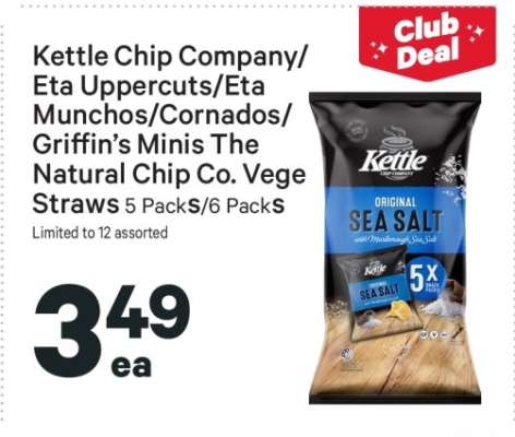 Kettle Chip Company/ Eta Uppercuts/ Eta Munchos/ Cornados/ Griffin’s Minis The Natural Chip Co. Vege Straws
