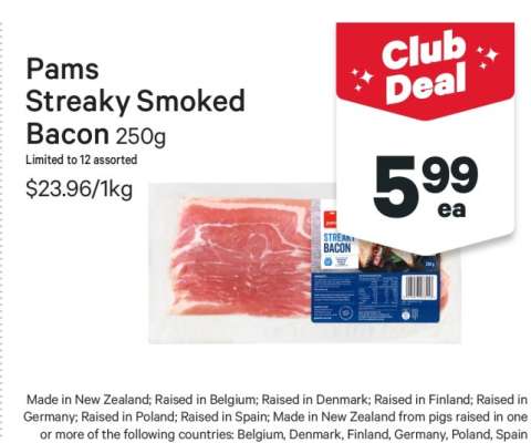 Pams Streaky Smoked Bacon 250g