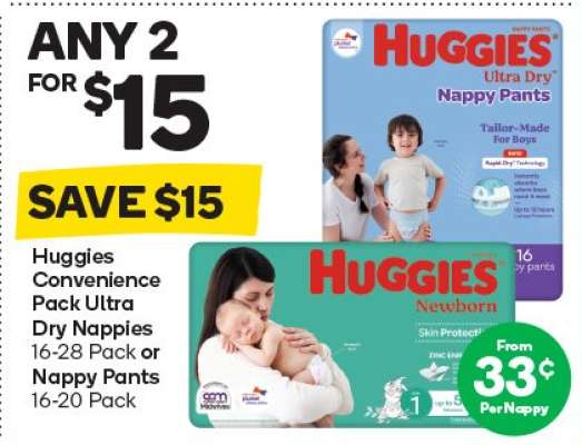 Huggies Convenience Pack Ultra Dry Nappies or Nappy Pants