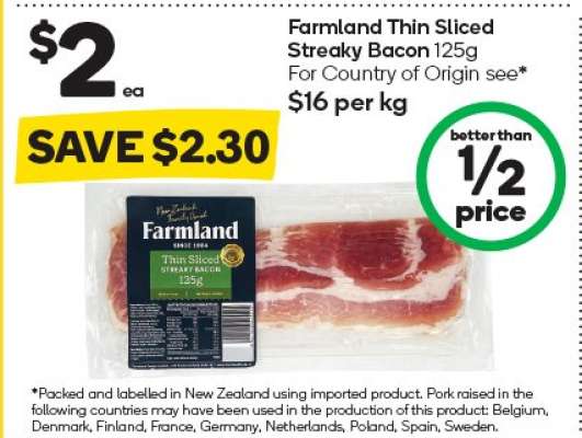 Farmland Thin Sliced Streaky Bacon 125g