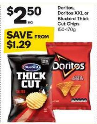 Doritos, Doritos XXL or Bluebird Thick Cut Chips