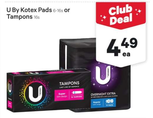 U By Kotex Pads or Tampons