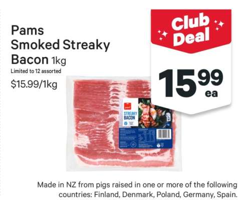 Pams Smoked Streaky Bacon 1kg
