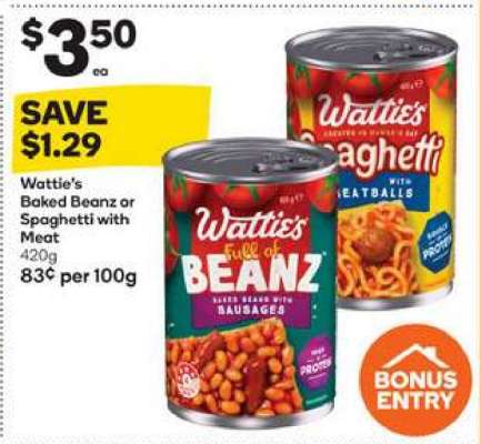 Wattie's Baked Beanz or Spaghetti with Meat
