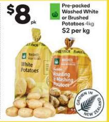 Pre-packed Washed White or Brushed Potatoes