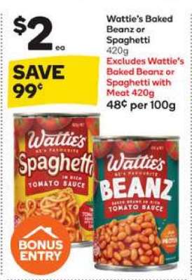 Wattie's Baked Beanz or Spaghetti