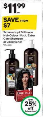 Schwarzkopf Brilliance Hair Colour 1 Pack, Extra Care Shampoo or Conditioner