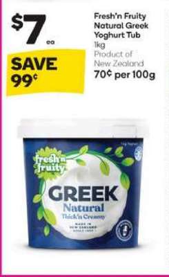 Fresh'n Fruity Natural Greek Yoghurt Tub