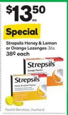Strepsils Honey & Lemon or Orange Lozenges 36s