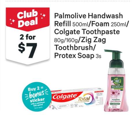 Palmolive Handwash Refill/Foam/Colgate Toothpaste/Zig Zag Toothbrush/Protex Soap