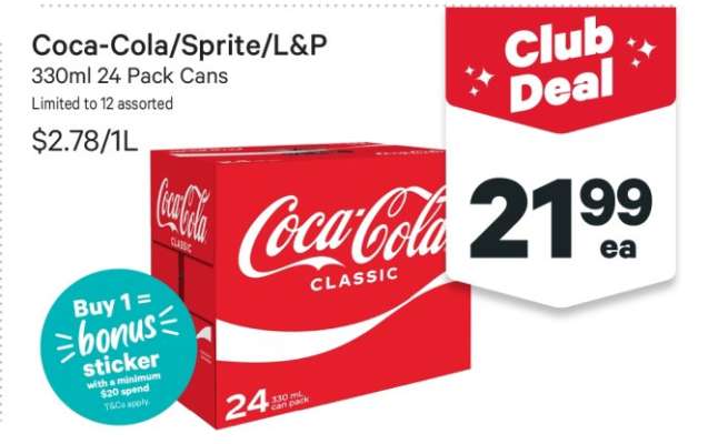 Coca-Cola/Sprite/L&P 330ml 24 Pack Cans