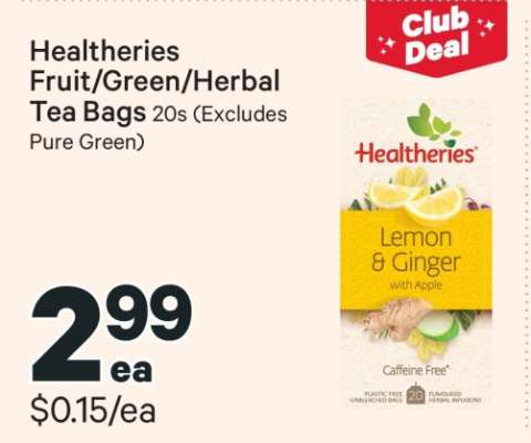 Healtheries Fruit/Green/Herbal Tea Bags 20s