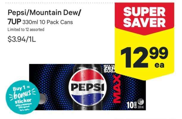 Pepsi/Mountain Dew/7Up 330ml 10 Pack Cans