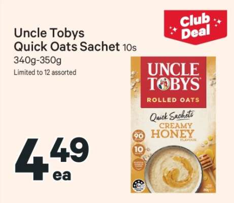 Uncle Tobys Quick Oats Sachet 10s