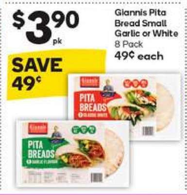 Giannis Pita Bread Small Garlic or White